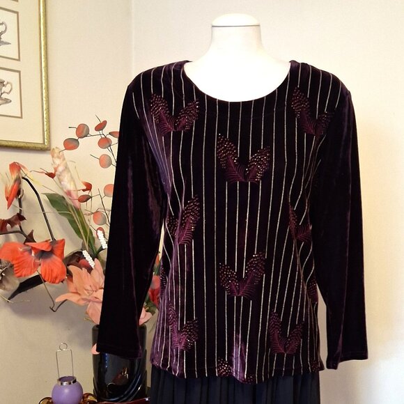 NWT Scoop Neck Purple Embroidered Blouse Long Sleeve Women’s Top 12 - Picture 1 of 9